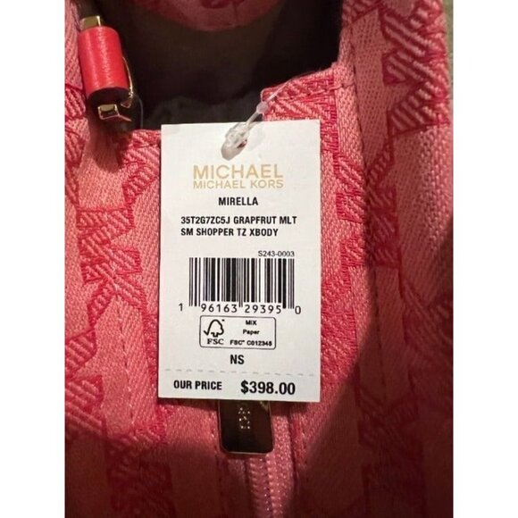 Michael Kors tote mirella small shopper top zip handbag crossbody bag Grapefruit - Picture 10 of 12